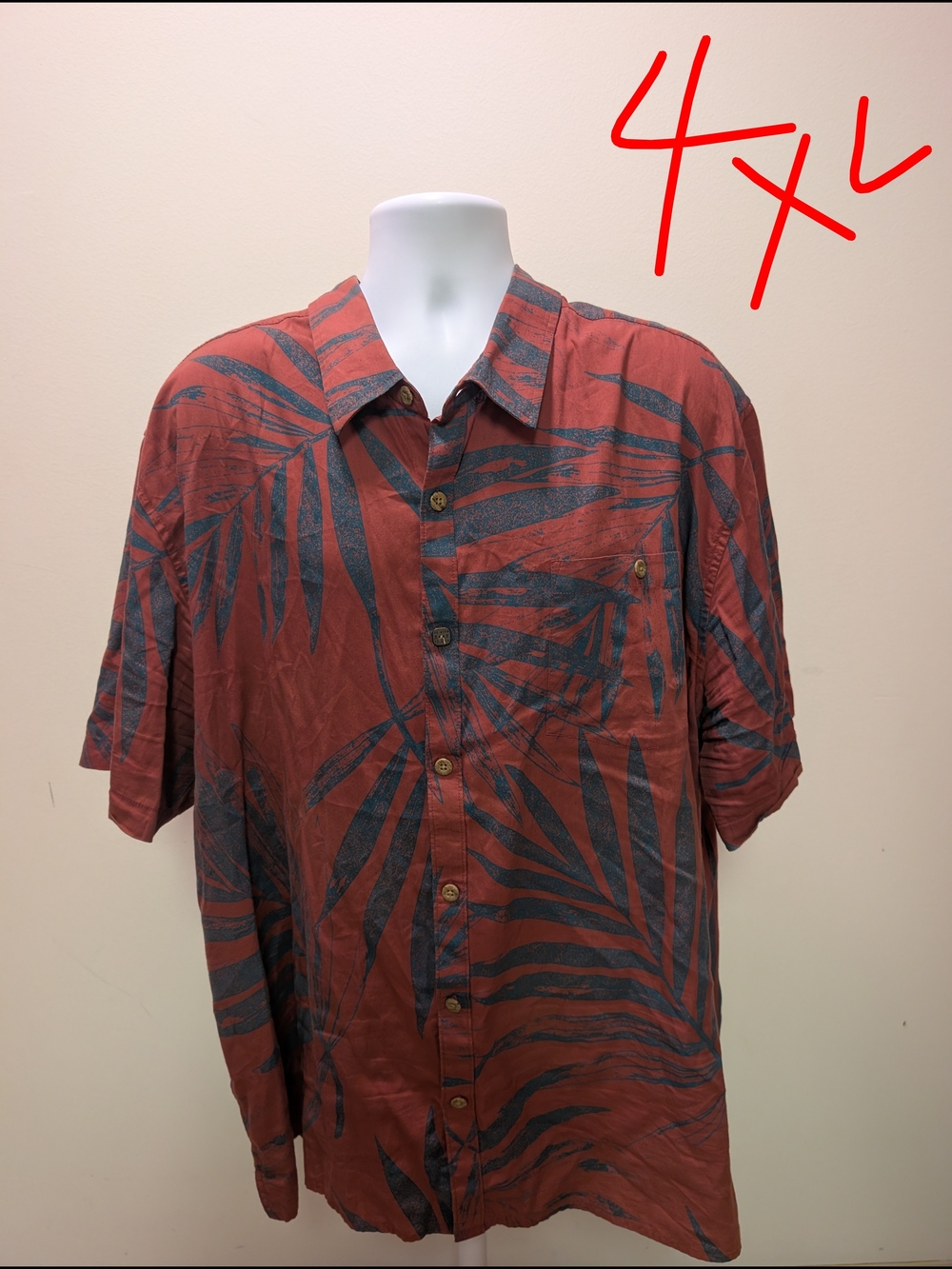 Men's Rust Short-Sleeve Tropical Print Button-Down Shirt
